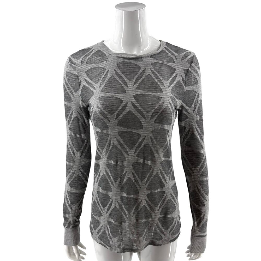 Daytrip Womens Burnout Top Size Large Gray Long Sleeve Semi Sheer Fitted Tee